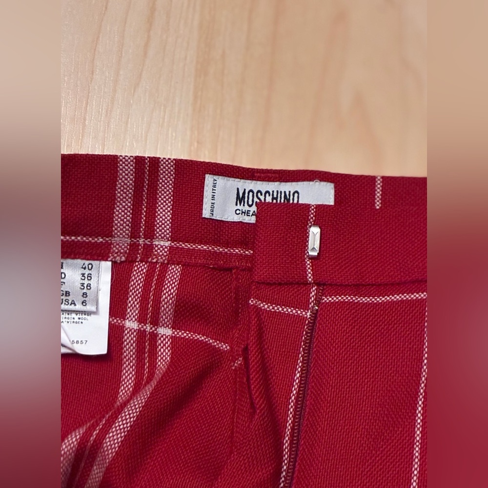 Moschino 80’s Dish Cloth wool red Plaid Women’s cropped Leg Pants - Picture 4 of 16